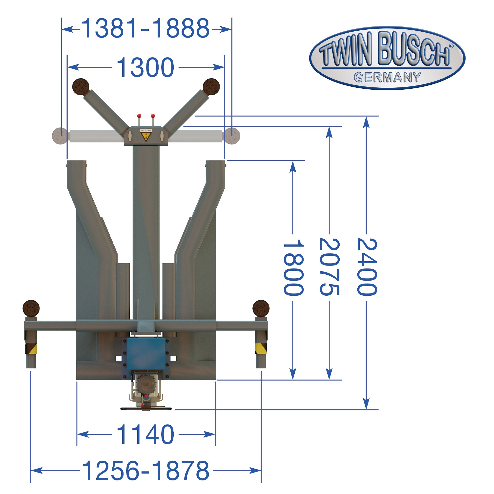 Twin Busch TW 125 M – Elevador monocolumna portátil 2,5 t, 230 V, altura máx. 1.930 mm