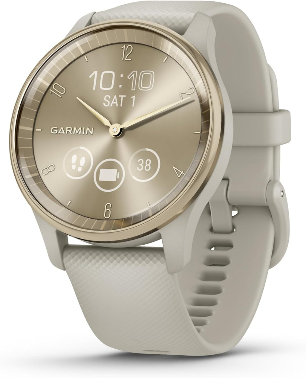 Garmin vívomove Trend Cream Gold – Reloj inteligente híbrido con correa de lino