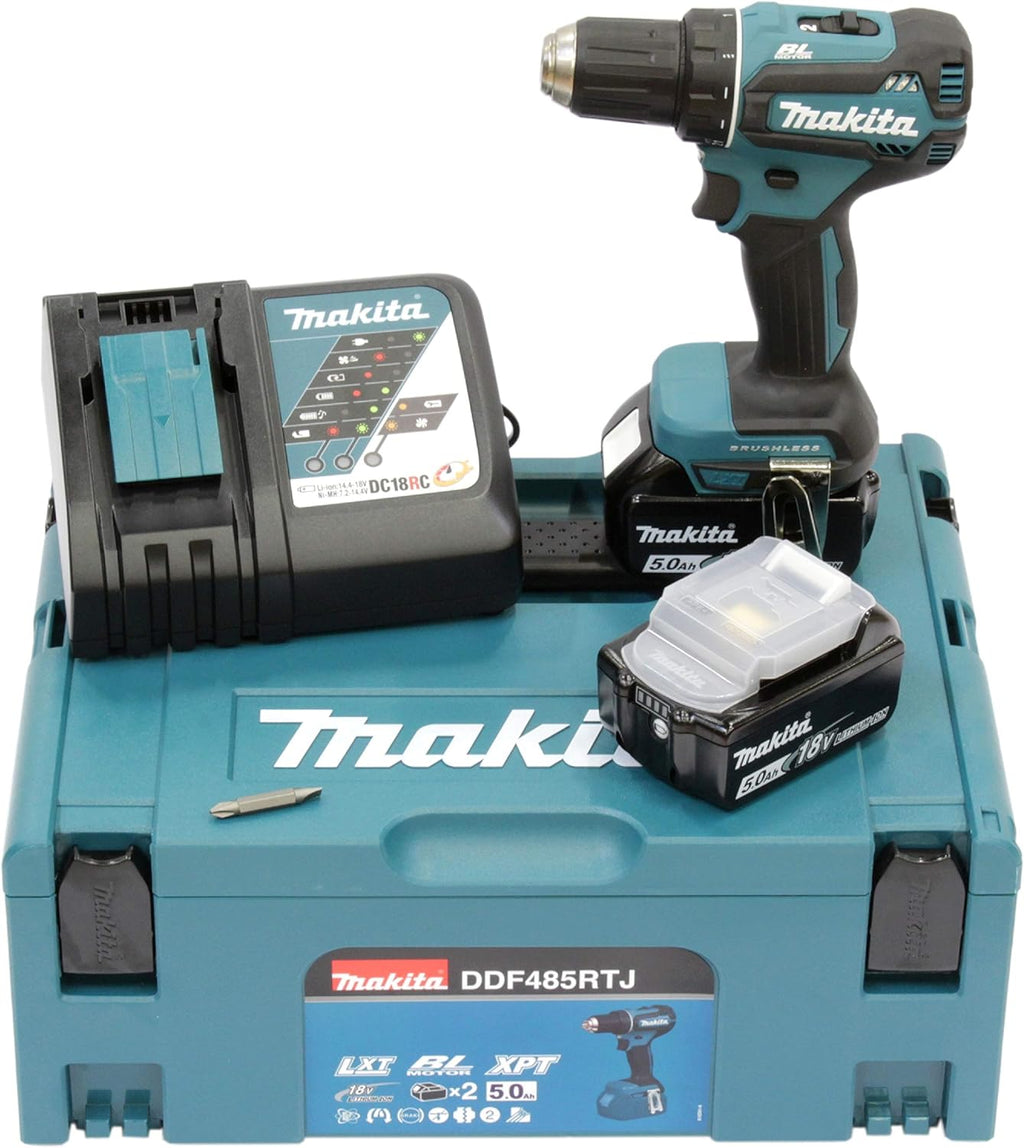 Makita DDF485RTJ – Taladro atornillador 18V LXT con kit completo y 2 baterías 5,0 Ah